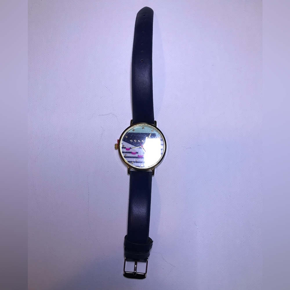 Ladies Sailor Jane Gold Tone Blue Faux Leather Cruise Ship Face Watch 7396 G6 - Picture 2 of 6